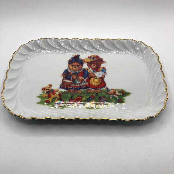 Limoges Porcelain Transfer Print Bear‎ Child Tray - Picture 1 of 7